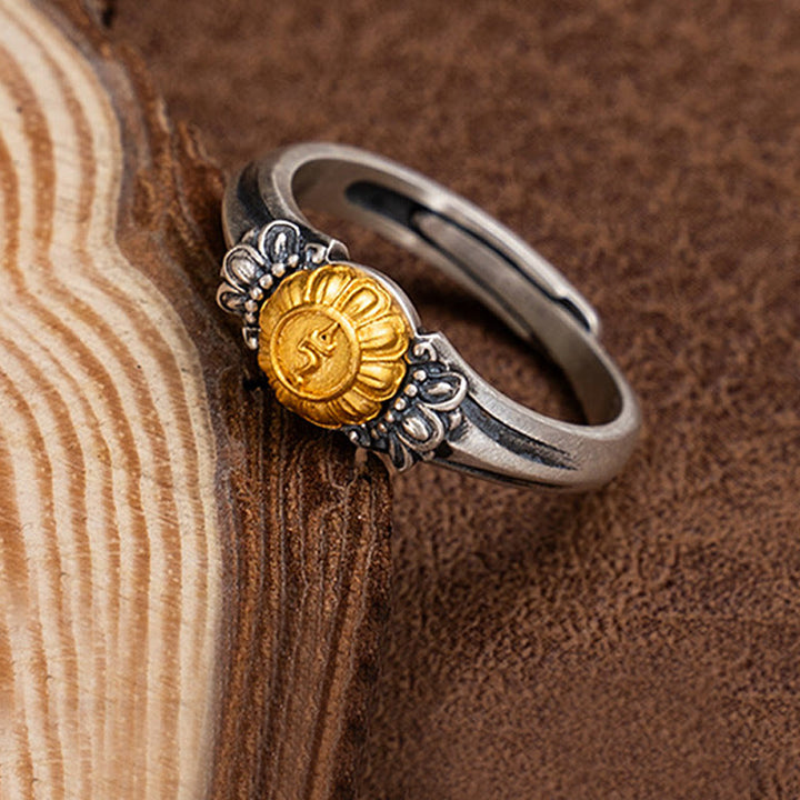 Buddha Stones Verstelbare Ring met bescherming van Bodhisattva Tara, verguld met 925 sterling zilver. - image 10