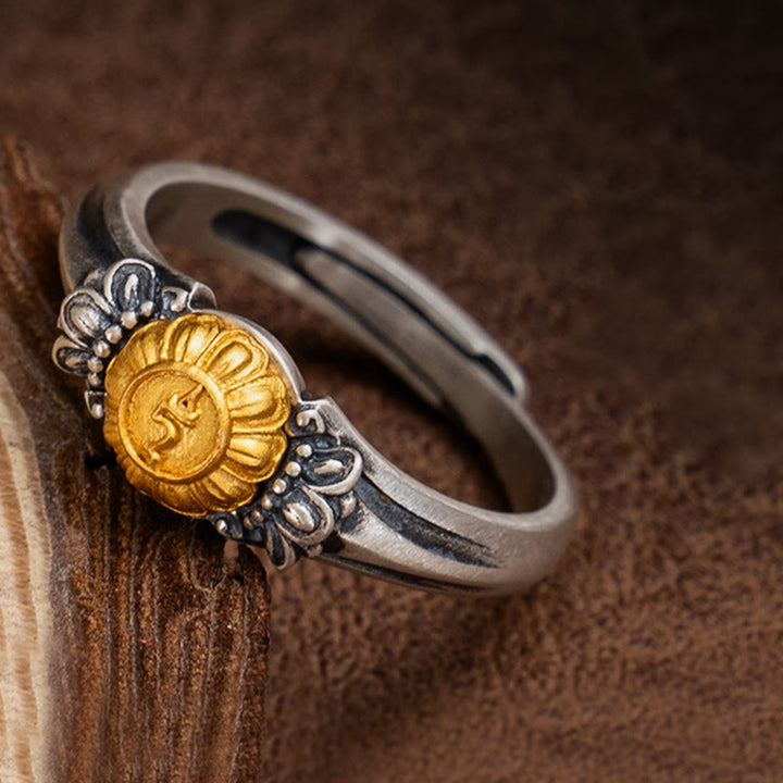 Buddha Stones Verstelbare Ring met bescherming van Bodhisattva Tara, verguld met 925 sterling zilver. - Bodhisattva Tara (Omtrek: 68 mm) - image 0