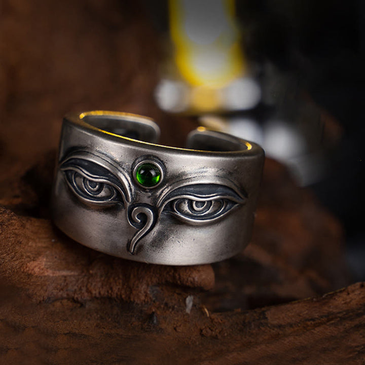 Buddha Stones Verstelbare Ring van 925 sterling zilver met de afbeelding van Bodhisattva Tara en haar kalmte. - Bodhisattva Tara (Omtrek: 70 mm) - image 0
