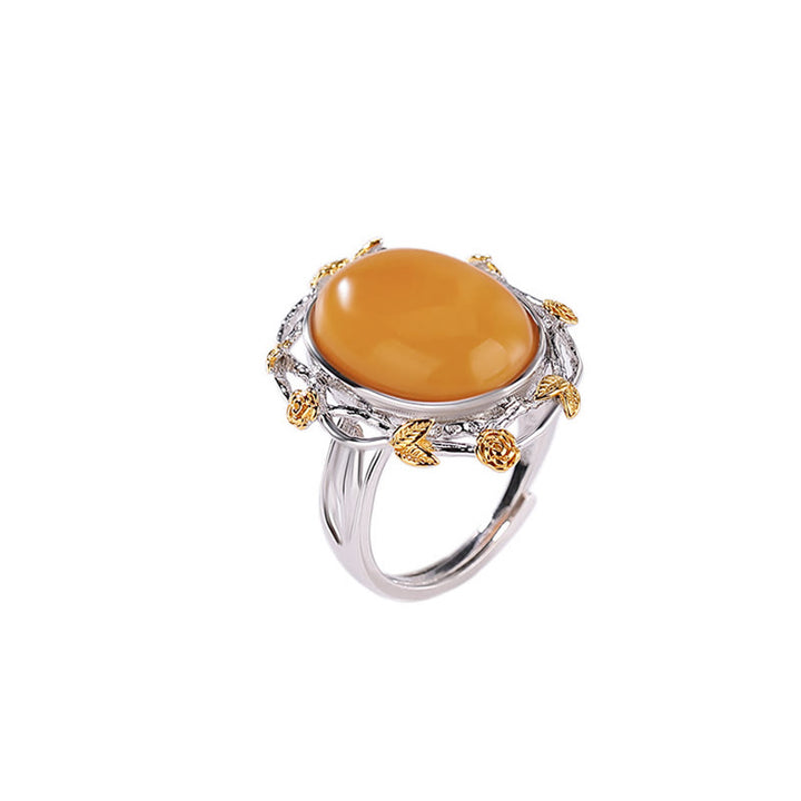Buddha Stones Verstelbare Ring met focus van 990 sterling zilver verguld met amber. - image 4
