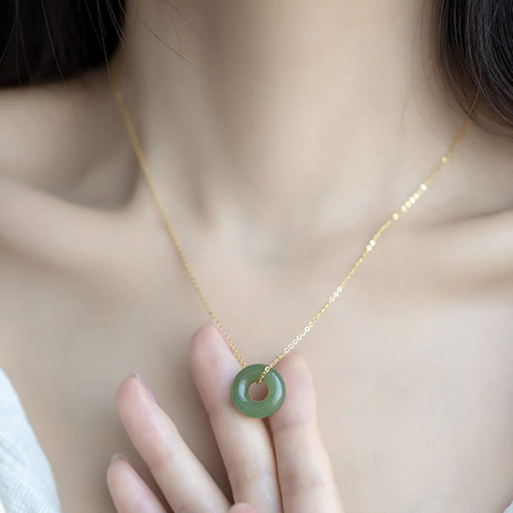 Buddha Stones Ketting met vredesgesp van 925 sterling zilver verguld met Hetian jade - image 9