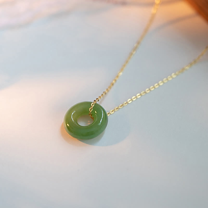 Buddha Stones Ketting met vredesgesp van 925 sterling zilver verguld met Hetian jade - image 1