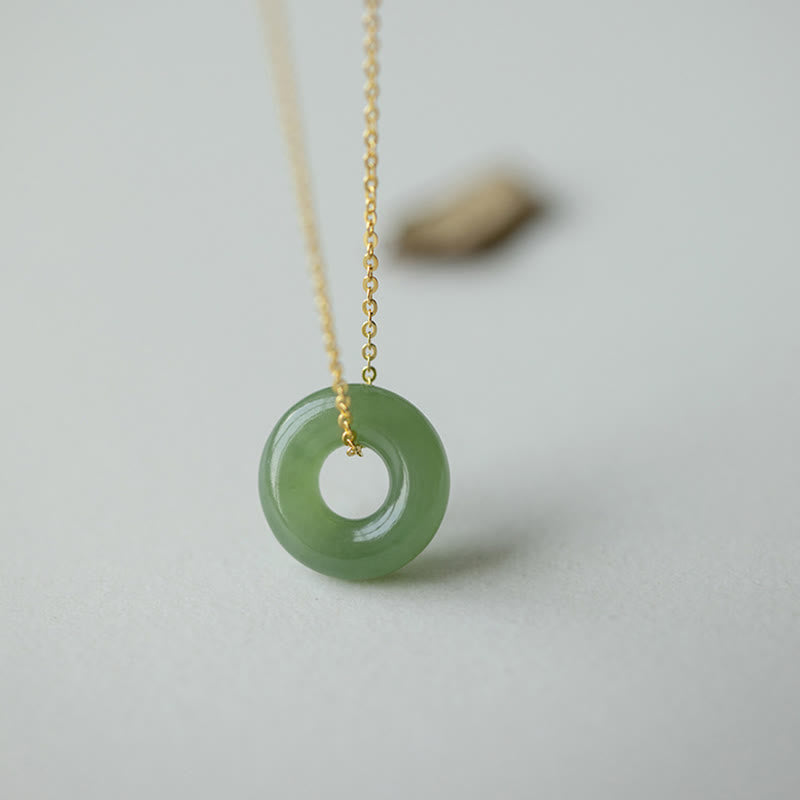 Buddha Stones Ketting met vredesgesp van 925 sterling zilver verguld met Hetian jade - Jade vredesgesp zilveren Ketting - image 0