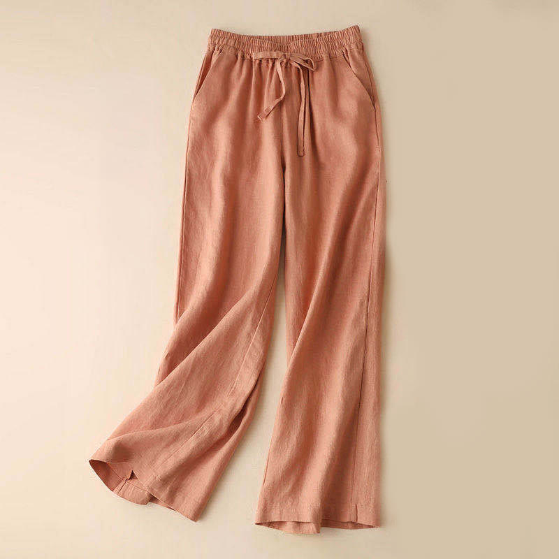Buddha Stones Casual hoge Taille met vetersluiting, wijde pijpen en Zakken - Lichte zalm - US12, UK/AU16, EU44 (XL) - image 0
