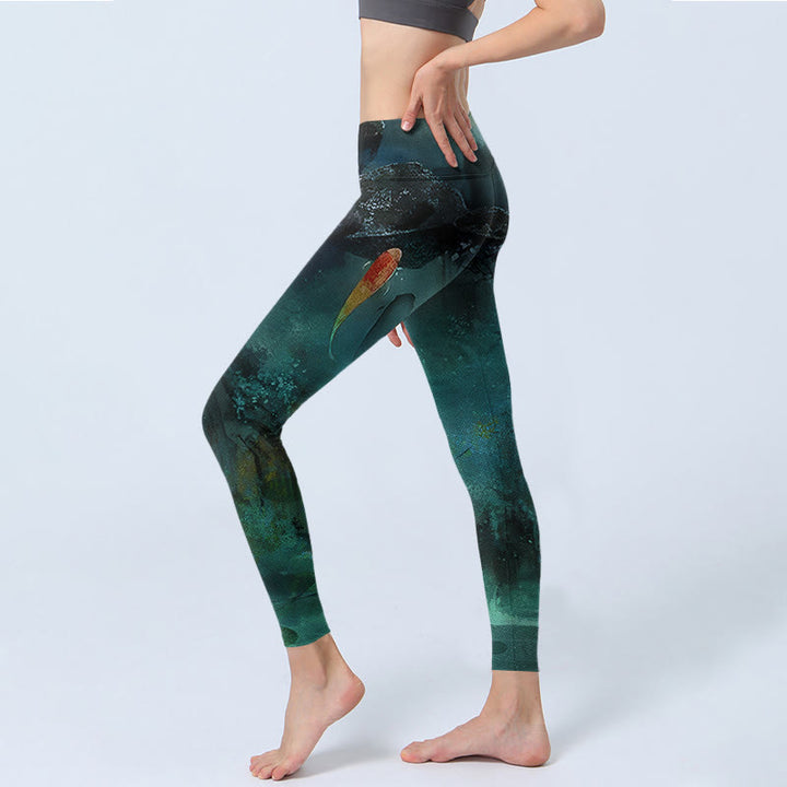 Buddha Stones Sportlegging met print van vijverkoi en rotsen, damesyogabroek - image 2