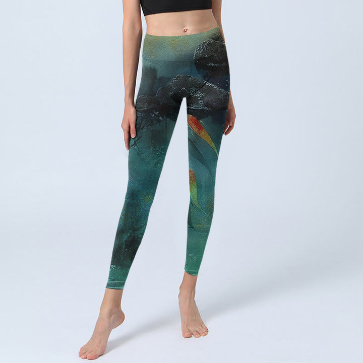 Buddha Stones Sportlegging met print van vijverkoi en rotsen, damesyogabroek - image 5