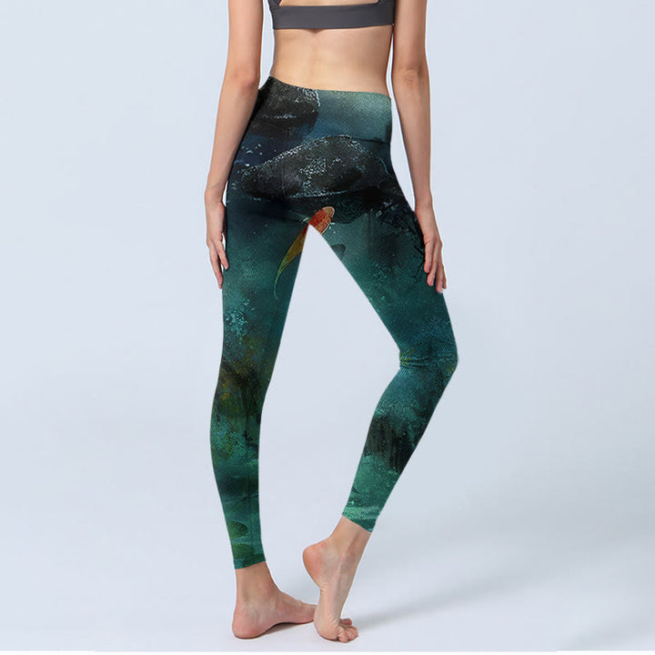 Buddha Stones Sportlegging met print van vijverkoi en rotsen, damesyogabroek - image 4