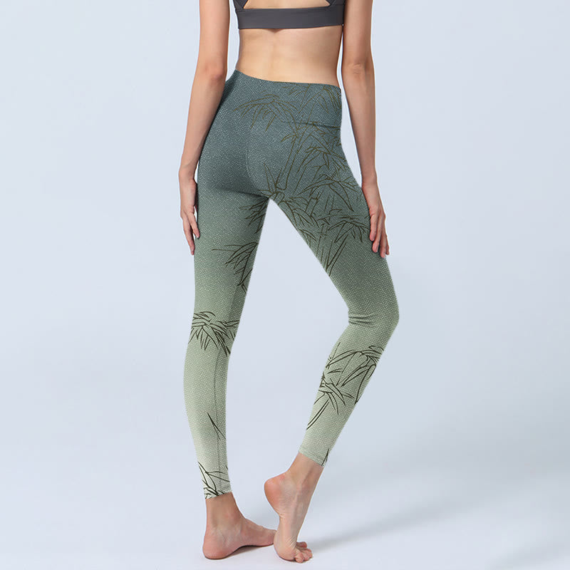 Buddha Stones Sportlegging/yogabroek voor dames met bamboebladerenprint - image 4
