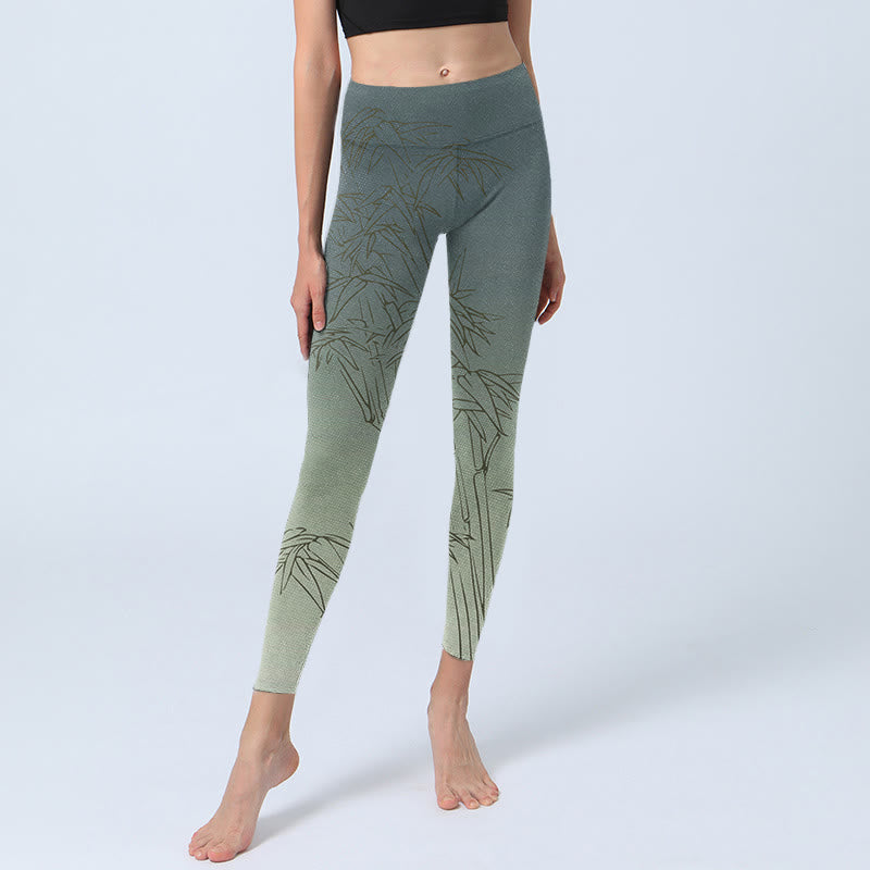 Buddha Stones Sportlegging/yogabroek voor dames met bamboebladerenprint - image 5