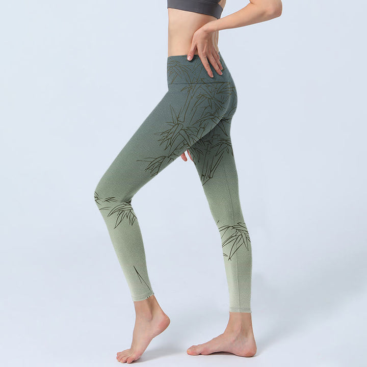 Buddha Stones Sportlegging/yogabroek voor dames met bamboebladerenprint - image 2