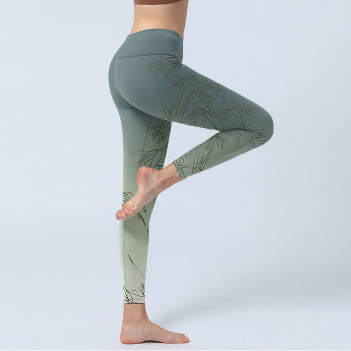 Buddha Stones Sportlegging/yogabroek voor dames met bamboebladerenprint - image 3