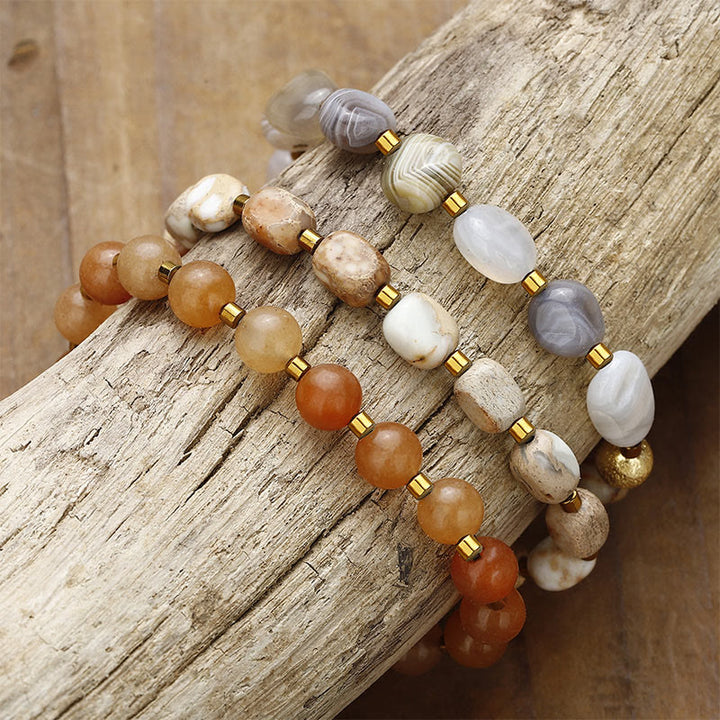 Buddha Stones Botswana agaat, rode agaat, keizersteen, creativiteit, drievoudige Armband - image 1
