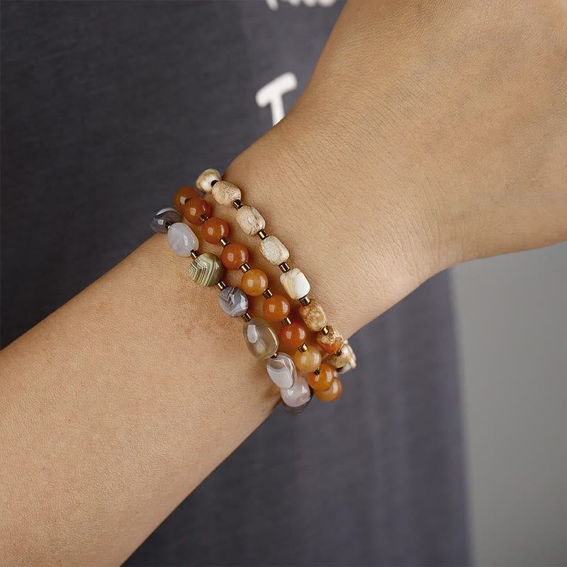 Buddha Stones Botswana agaat, rode agaat, keizersteen, creativiteit, drievoudige Armband - image 4