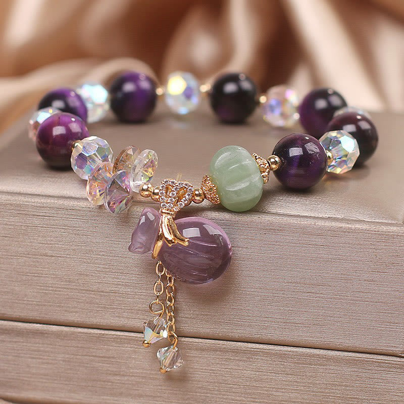 Buddha Stones Paarse tijgeroog witte kristal amethist jade Armband - image 1