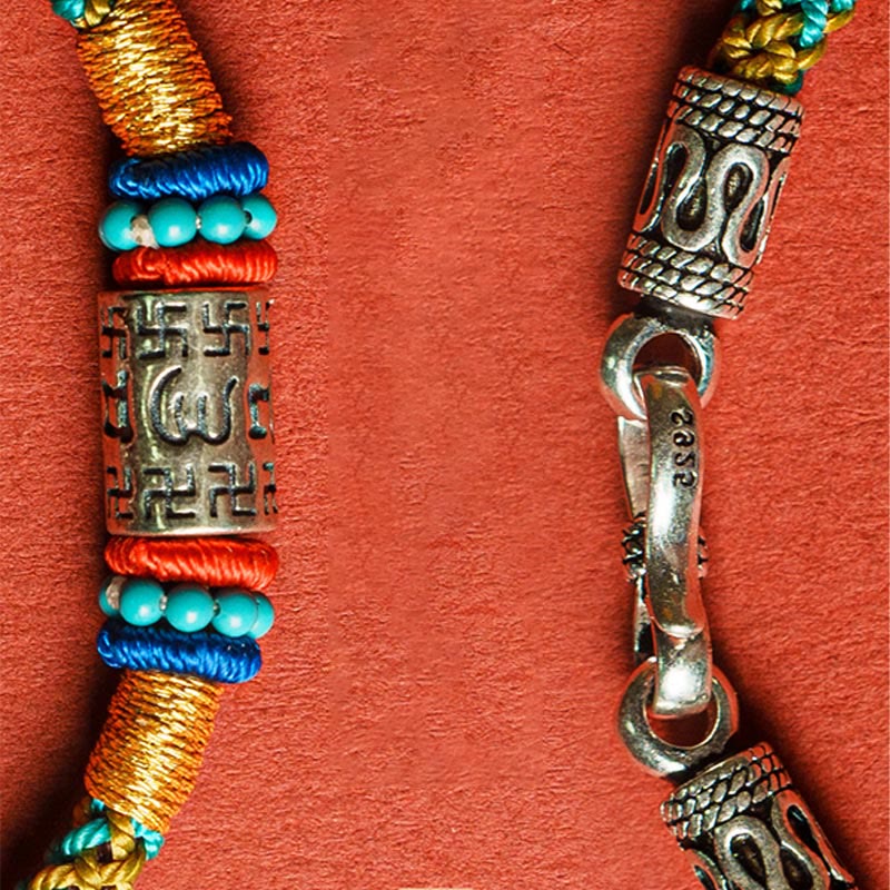 Buddha Stones Kleurrijk koord met de tekst "Zes ware woorden" en een Armband van 925 zilver. - image 2