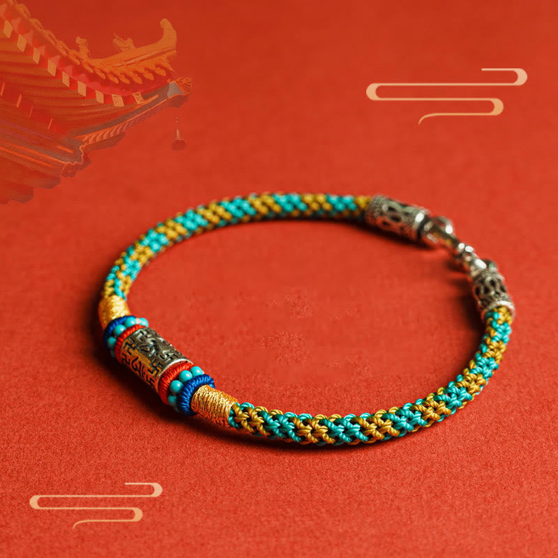 Buddha Stones Kleurrijk koord met de tekst "Zes ware woorden" en een Armband van 925 zilver. - image 1