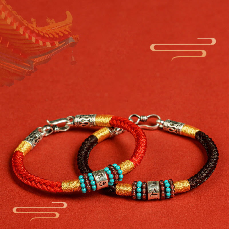 Buddha Stones Rode koord Zwarte koord Zes Ware Woorden 925 Sterling Zilveren Armband - image 0