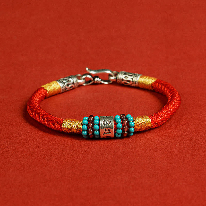Buddha Stones Rode koord Zwarte koord Zes Ware Woorden 925 Sterling Zilveren Armband - Rood - 19 cm - image 1