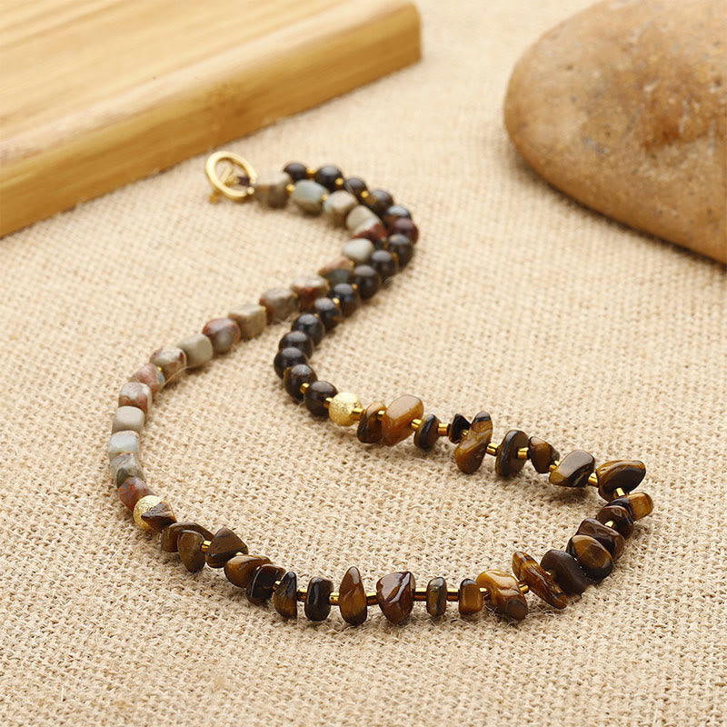 Buddha Stones Bronzen Keizersteen Tijgeroog Vastberadenheid Drievoudige Armband - image 2