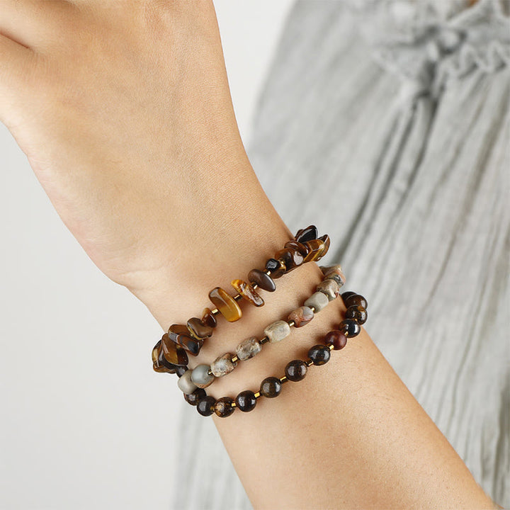Buddha Stones Bronzen Keizersteen Tijgeroog Vastberadenheid Drievoudige Armband - image 3