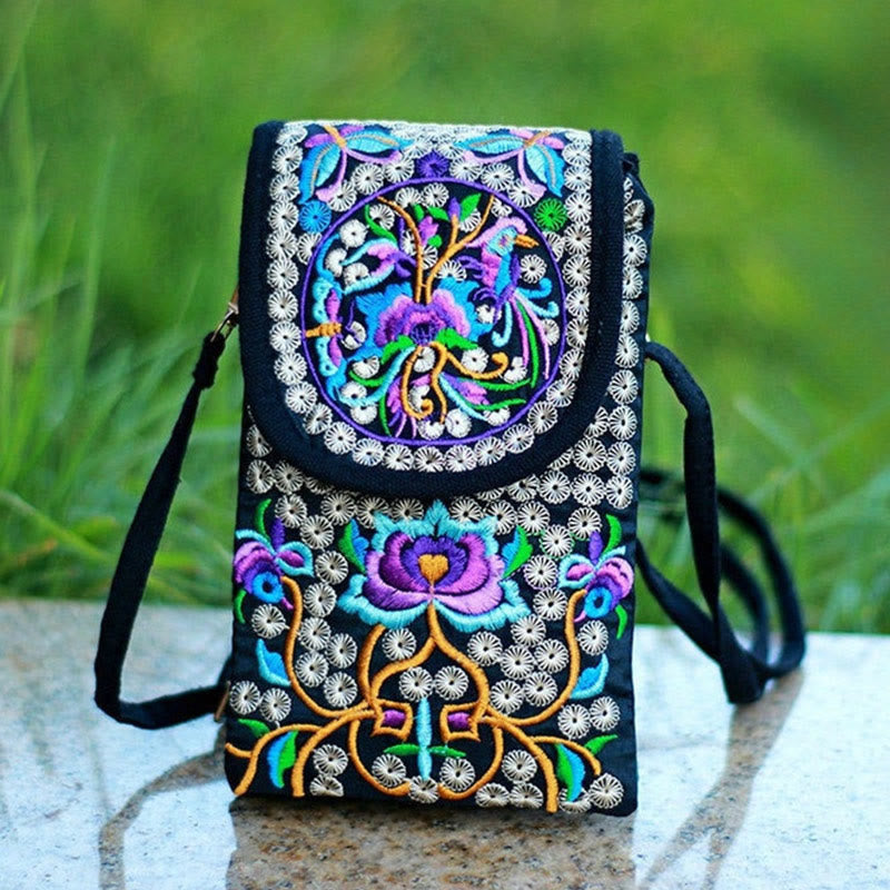 Buddha Stones Schoudertas (crossbody)/ Rugzak van canvas met Inula-bloem en rozenborduurwerk - image 9