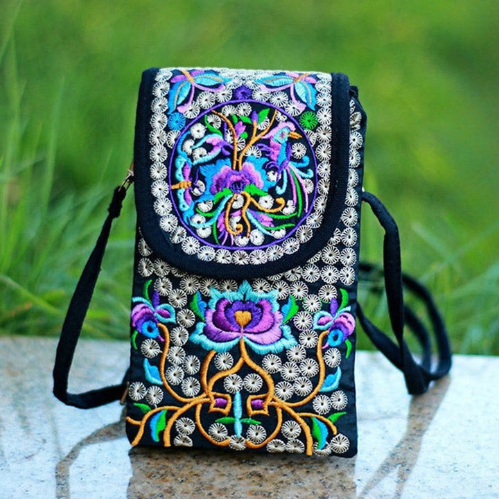 Buddha Stones Schoudertas (crossbody)/ Rugzak van canvas met Inula-bloem en rozenborduurwerk - image 9