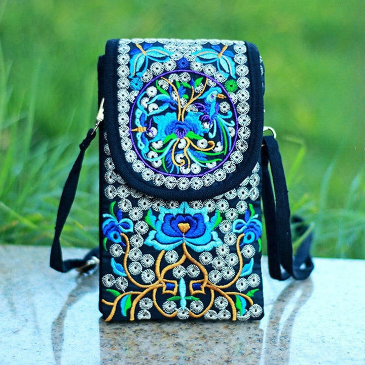 Buddha Stones Schoudertas (crossbody)/ Rugzak van canvas met Inula-bloem en rozenborduurwerk - image 6