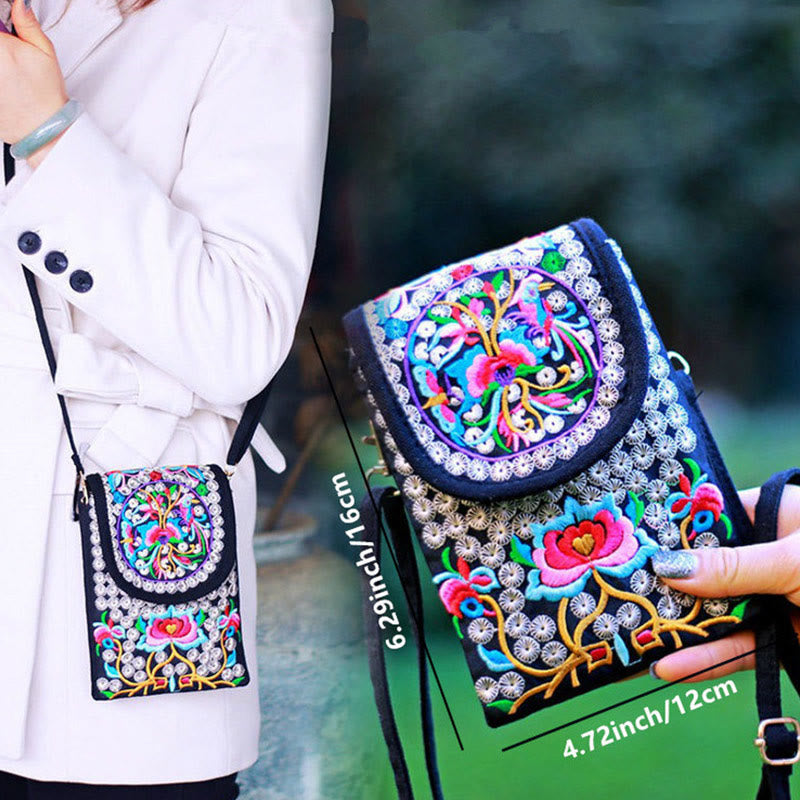 Buddha Stones Schoudertas (crossbody)/ Rugzak van canvas met Inula-bloem en rozenborduurwerk - image 3