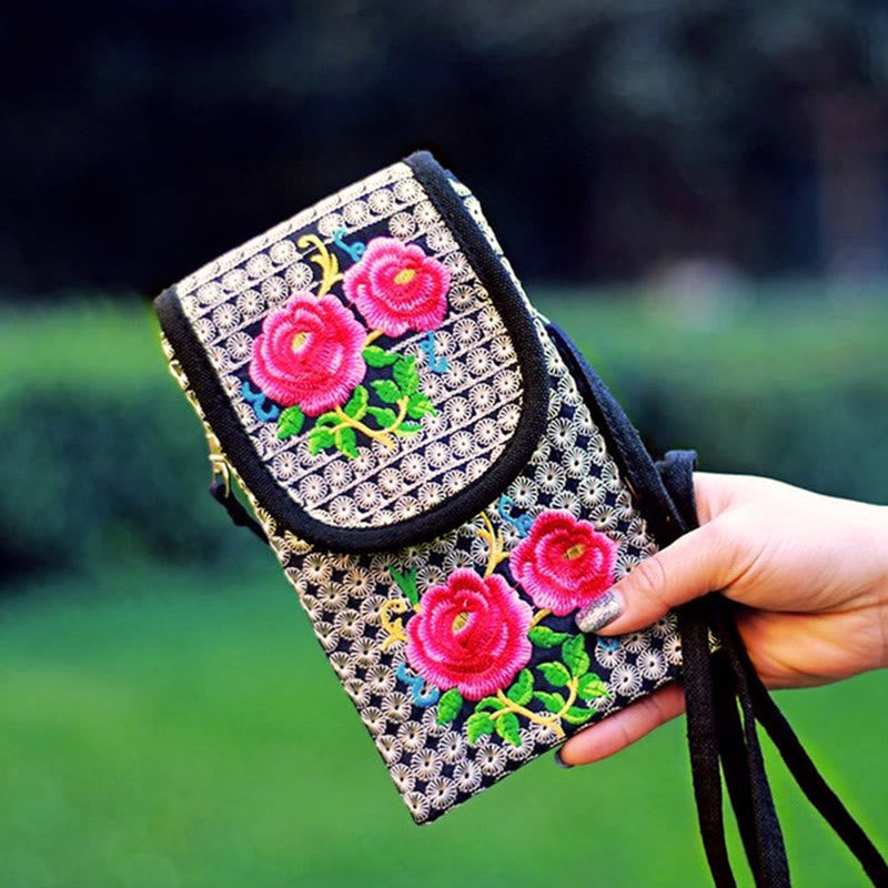 Buddha Stones Schoudertas (crossbody)/ Rugzak van canvas met Inula-bloem en rozenborduurwerk - image 12