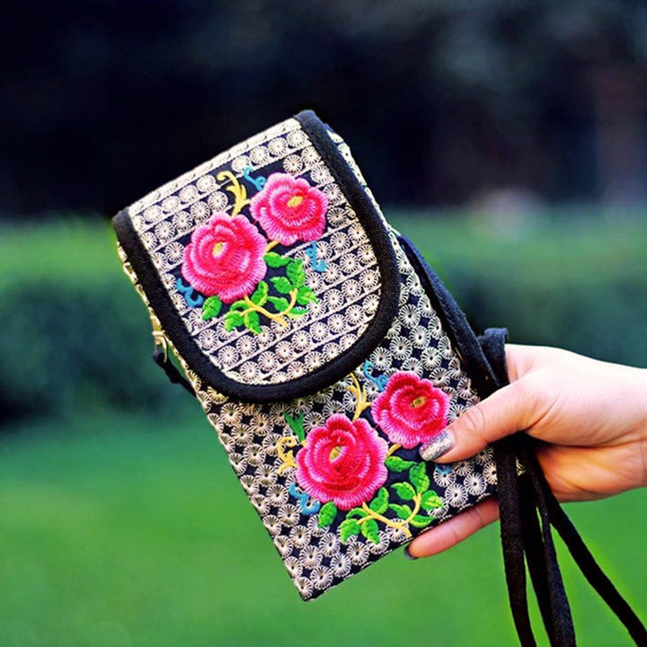 Buddha Stones Schoudertas (crossbody)/ Rugzak van canvas met Inula-bloem en rozenborduurwerk - image 12