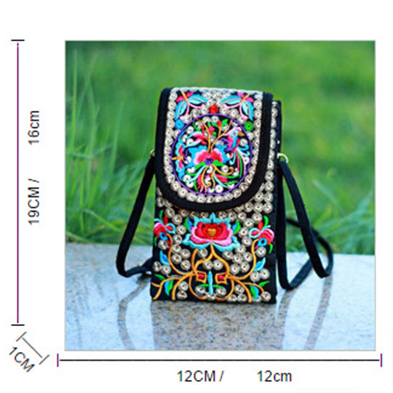 Buddha Stones Schoudertas (crossbody)/ Rugzak van canvas met Inula-bloem en rozenborduurwerk - image 5
