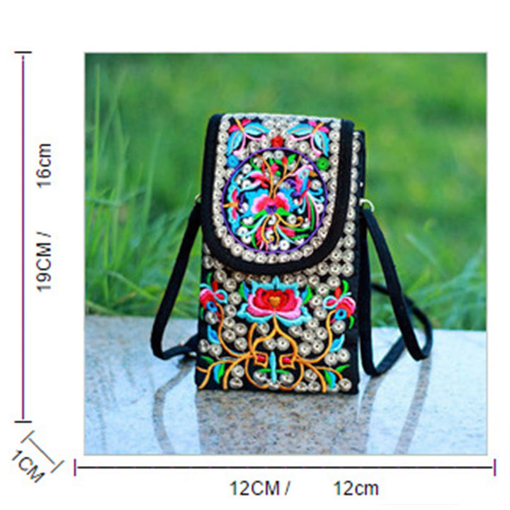 Buddha Stones Schoudertas (crossbody)/ Rugzak van canvas met Inula-bloem en rozenborduurwerk - image 5