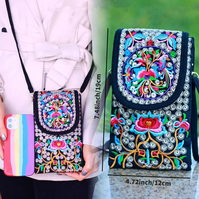 Buddha Stones Schoudertas (crossbody)/ Rugzak van canvas met Inula-bloem en rozenborduurwerk - image 4