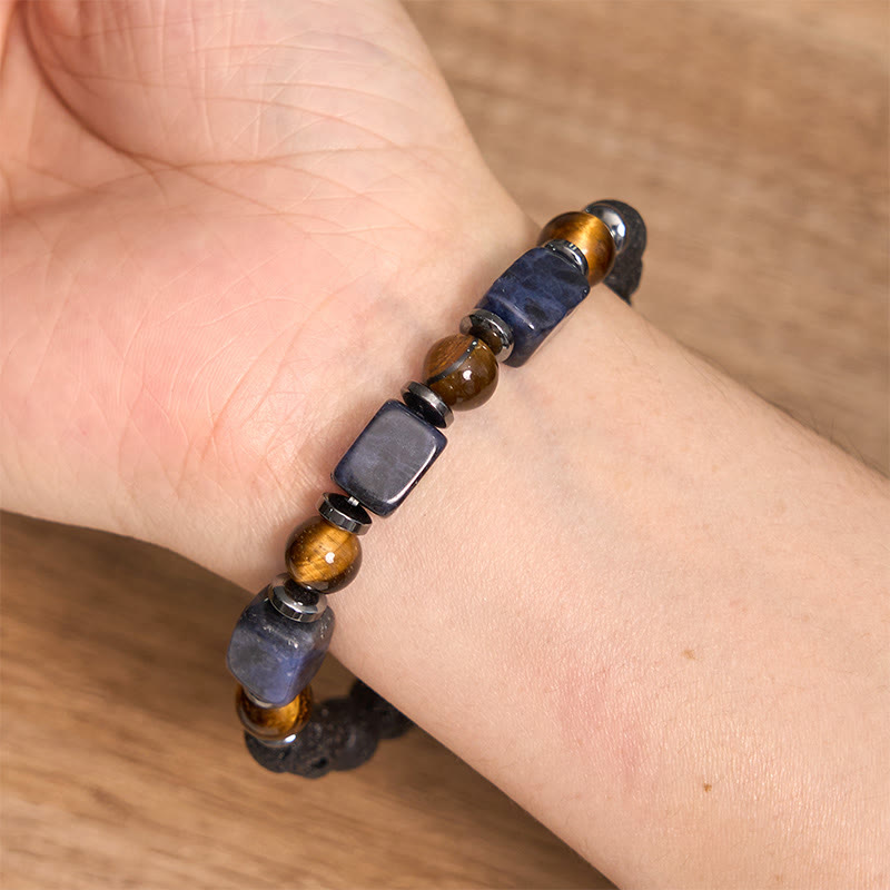 Buddha Stones Diverse kristallen kubus, amethist, lavasteen, Armband - image 44