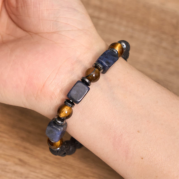 Buddha Stones Diverse kristallen kubus, amethist, lavasteen, Armband - image 44