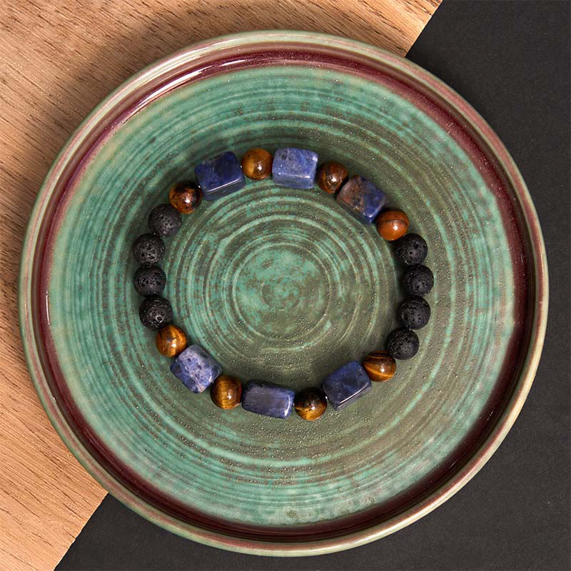 Buddha Stones Diverse kristallen kubus, amethist, lavasteen, Armband - image 46