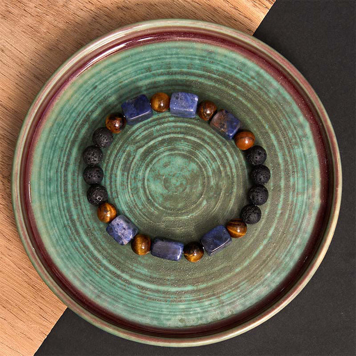 Buddha Stones Diverse kristallen kubus, amethist, lavasteen, Armband - image 46