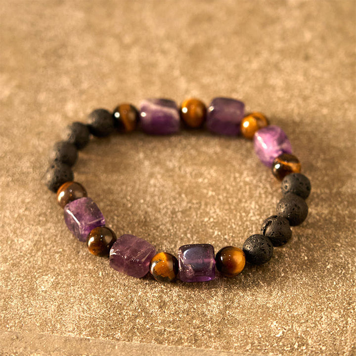 Buddha Stones Diverse kristallen kubus, amethist, lavasteen, Armband - image 2