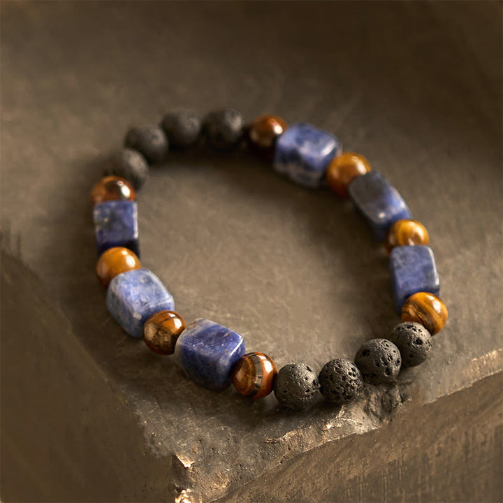 Buddha Stones Diverse kristallen kubus, amethist, lavasteen, Armband - Sodalite (Polsomtrek: 14-16 cm) - image 40