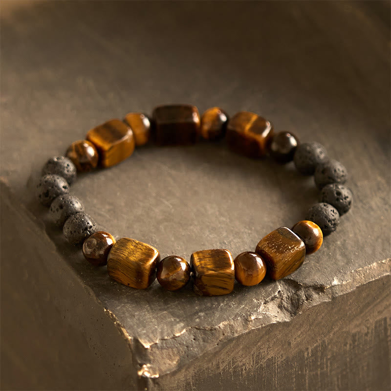 Buddha Stones Diverse kristallen kubus, amethist, lavasteen, Armband - Tijgeroog (Polsomtrek: 14-16 cm) - image 10