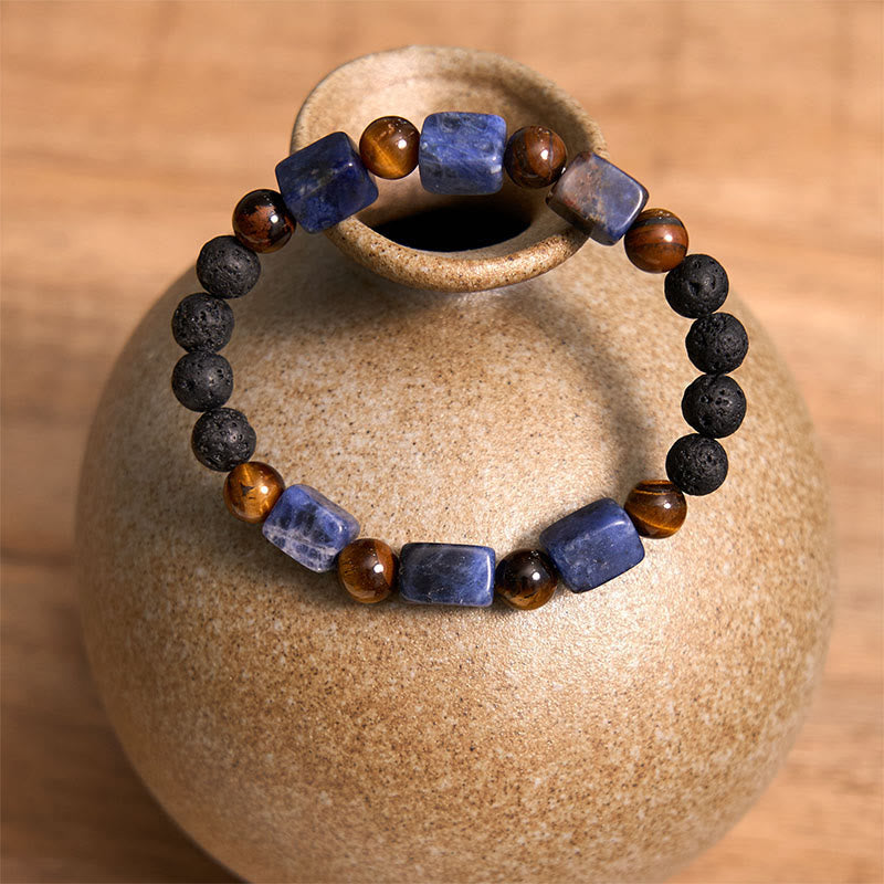 Buddha Stones Diverse kristallen kubus, amethist, lavasteen, Armband - image 42