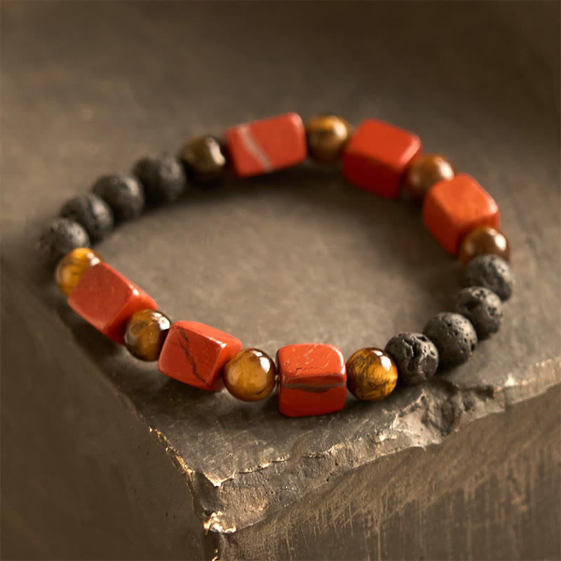 Buddha Stones Diverse kristallen kubus, amethist, lavasteen, Armband - Rode jaspis (Polsomtrek: 14-16 cm) - image 29