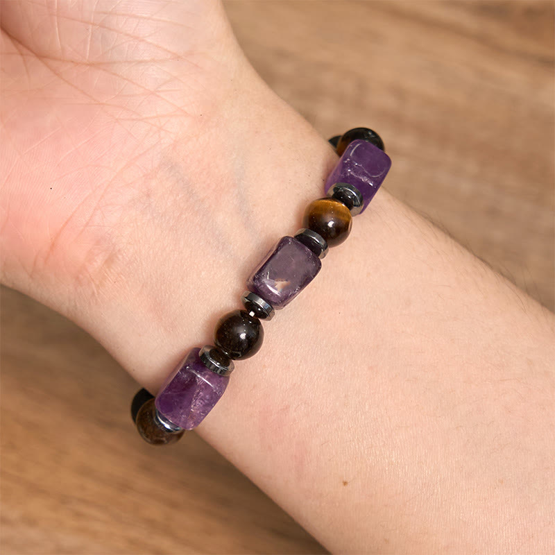 Buddha Stones Diverse kristallen kubus, amethist, lavasteen, Armband - image 4