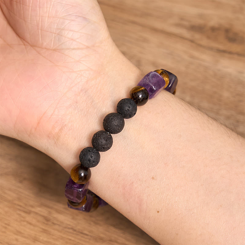 Buddha Stones Diverse kristallen kubus, amethist, lavasteen, Armband - image 5