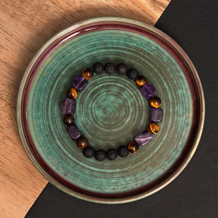 Buddha Stones Diverse kristallen kubus, amethist, lavasteen, Armband - image 6