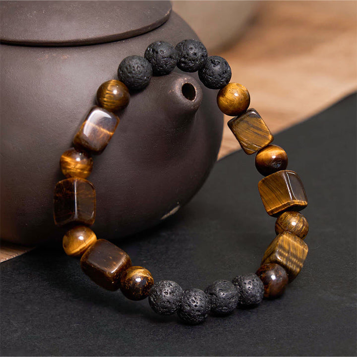 Buddha Stones Diverse kristallen kubus, amethist, lavasteen, Armband - image 11