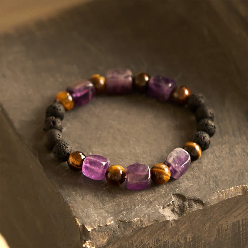Buddha Stones Diverse kristallen kubus, amethist, lavasteen, Armband - Amethist (Polsomtrek: 14-16 cm) - image 0