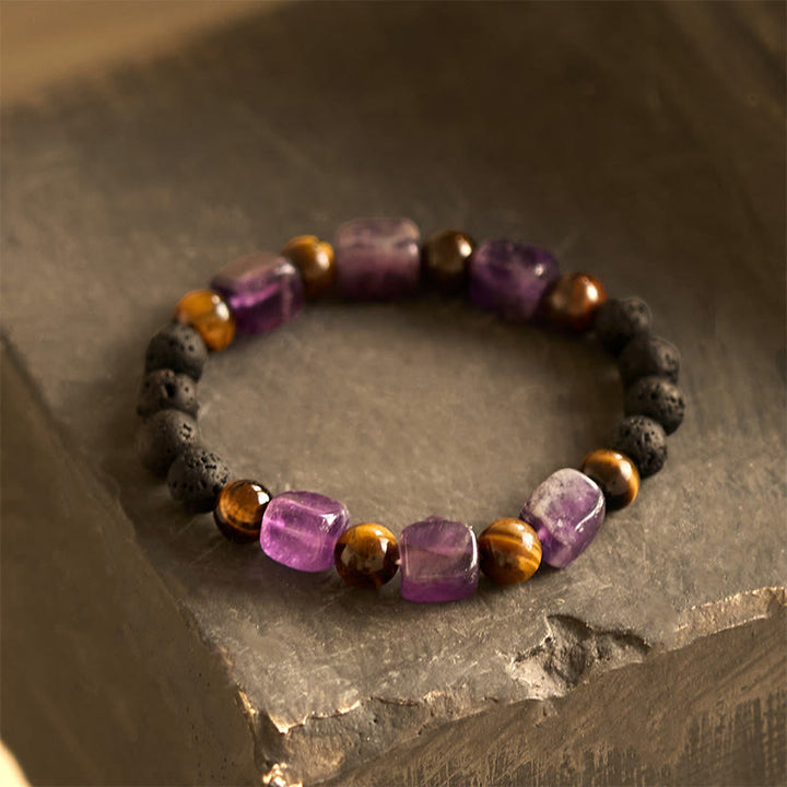 Buddha Stones Diverse kristallen kubus, amethist, lavasteen, Armband - Amethist (Polsomtrek: 14-16 cm) - image 0