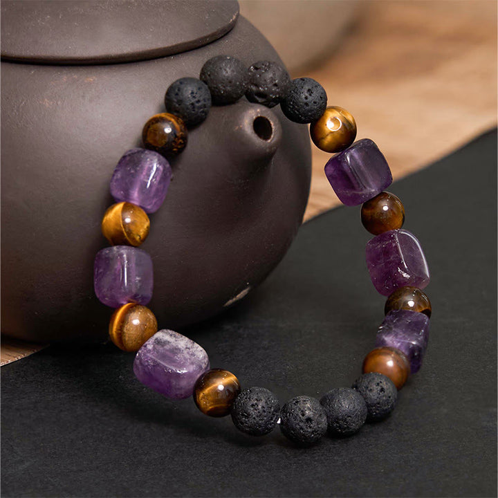 Buddha Stones Diverse kristallen kubus, amethist, lavasteen, Armband - image 1