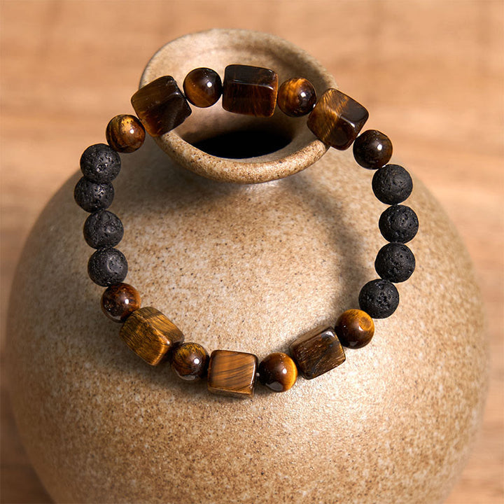 Buddha Stones Diverse kristallen kubus, amethist, lavasteen, Armband - image 13